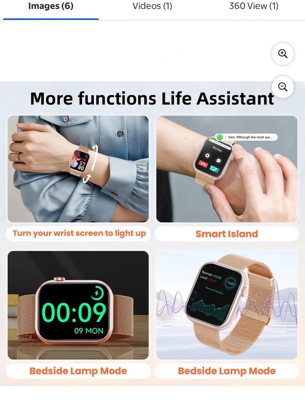 Rose Gold Smartwatch with Pink Silicone Strap & Metal Mesh Band